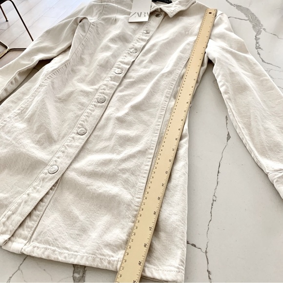 ZARA White Denim Button Down Mini Jacket Shirt Dress - Picture 12 of 15